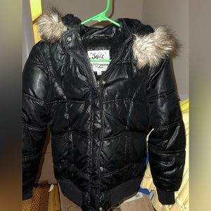 Girls Black Puffer Coat With Removable Hood Size 12
